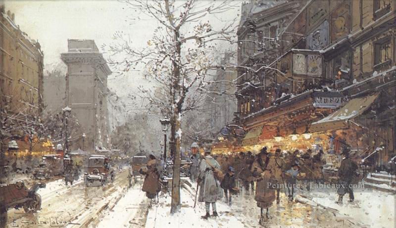 Un Boulavard occupé sous la neige Parisien gouache impressionnisme Eugene Galien Laloue Peintures à l'huile